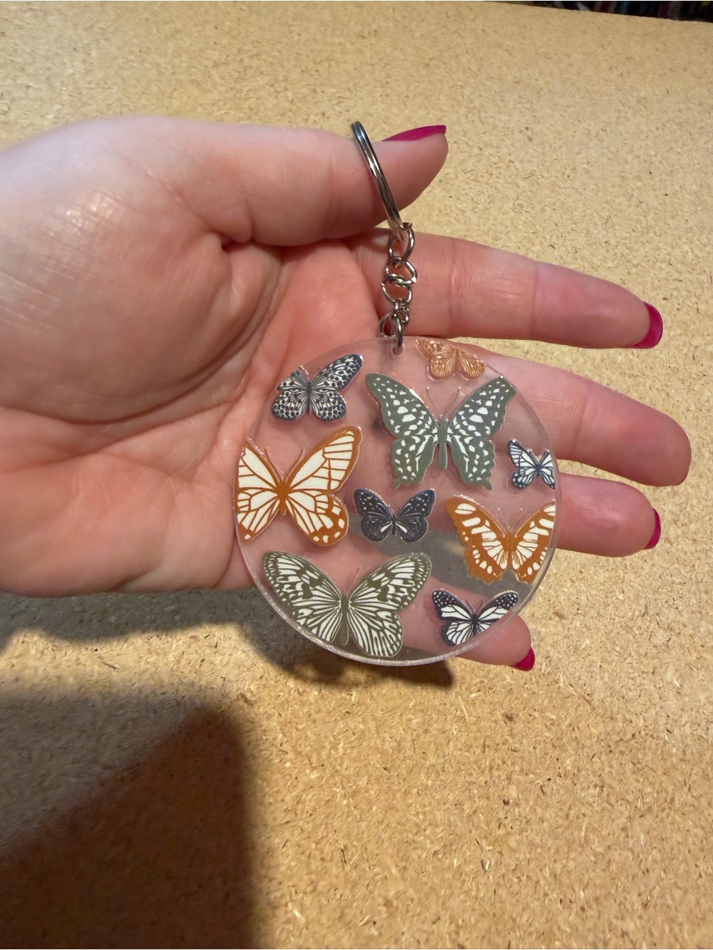 Butterfly Acrylic Keychain - Orange, Green, Gray Butterflies